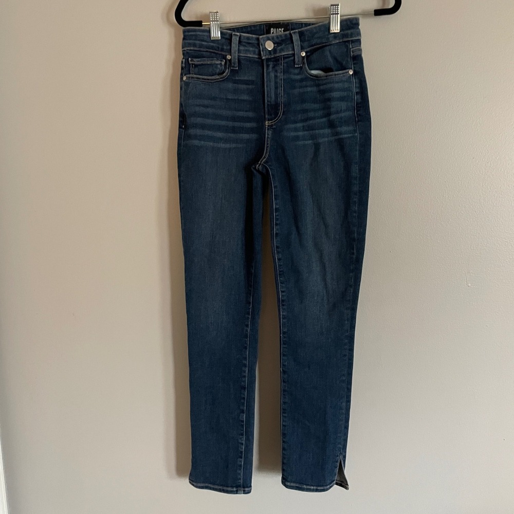 PAIGE Hoxton Ankle Skinny Jeans Dark‎ Wash Side Slit Denim Womens 25